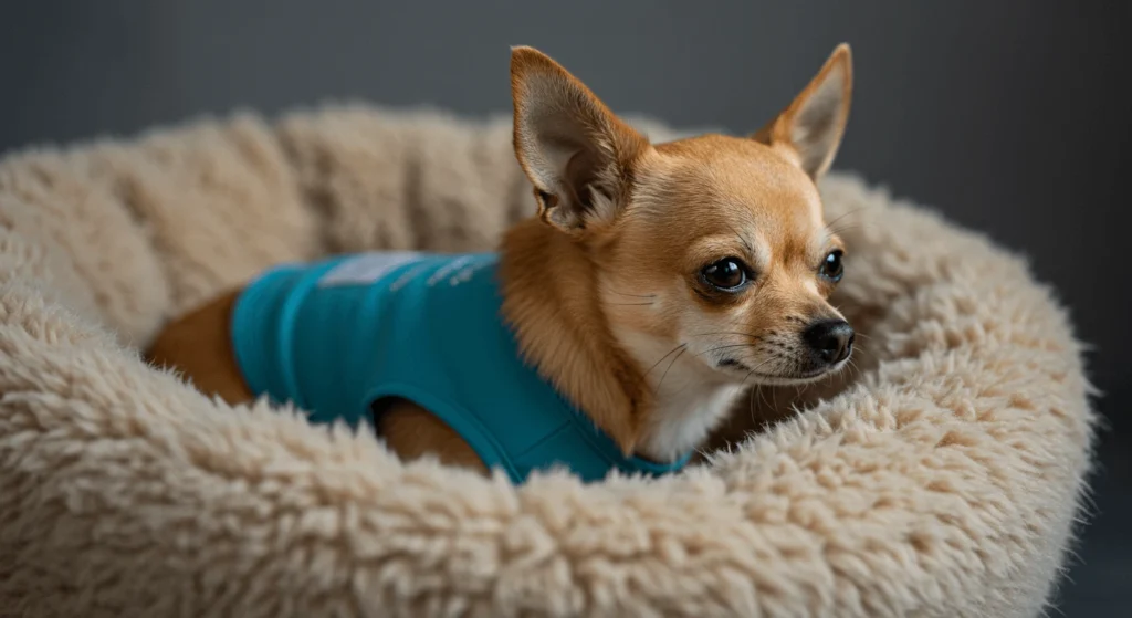 Why Do Chihuahuas Shake? A Chihuahua resting in a peaceful, secure environment, wrapped in a calming garment.