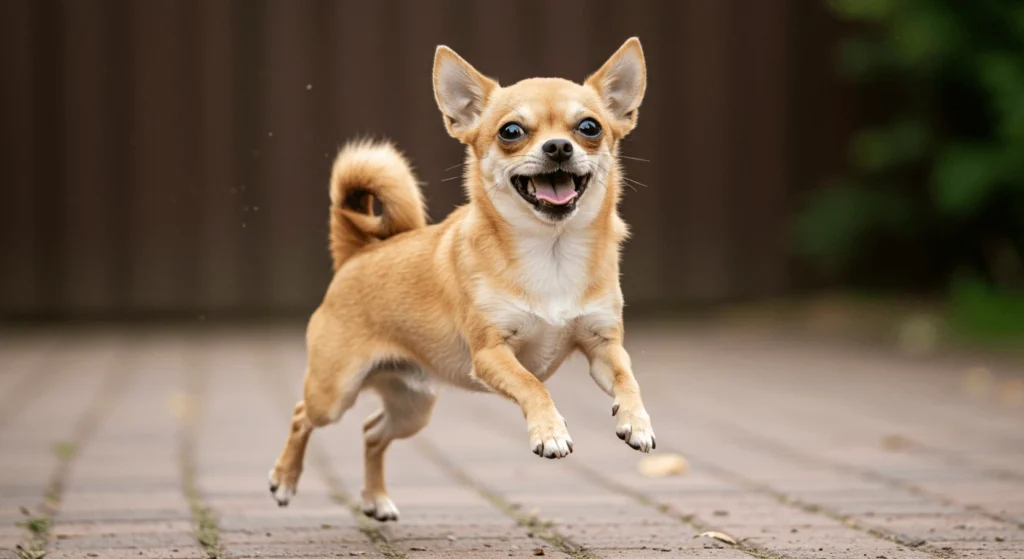 Excited Chihuahua shaking in anticipation of playtime